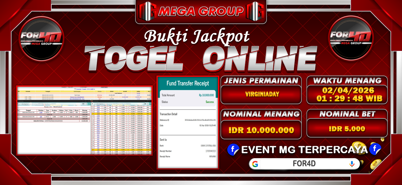 Bukti JP situs For4D hari Kamis, 02 April 2026